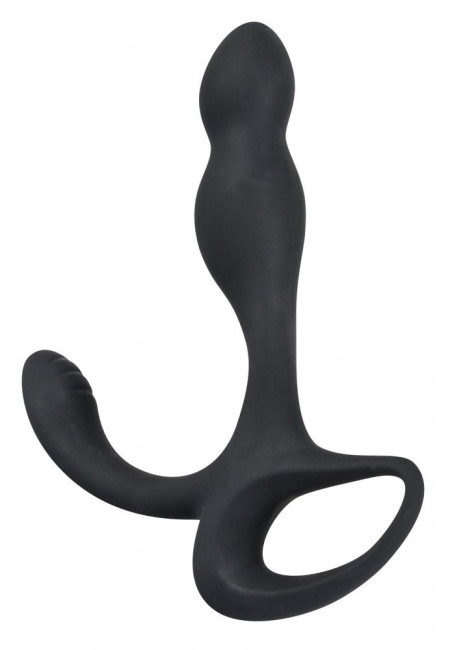 Черный силиконовый стимулятор простаты Plug with Perineum Stimulator, Orion