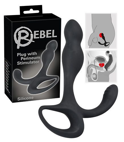 Черный силиконовый стимулятор простаты Plug with Perineum Stimulator, Orion