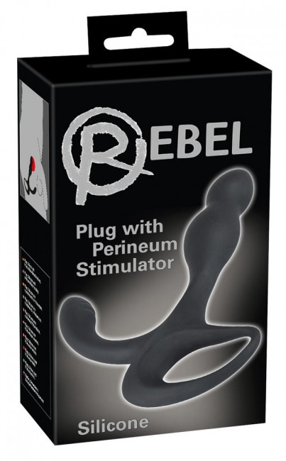 Черный силиконовый стимулятор простаты Plug with Perineum Stimulator, Orion