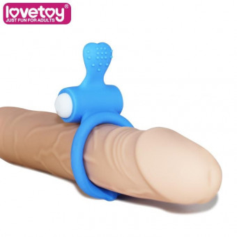 Голубое виброкольцо для пениса Power Heart Clit Cockring, Lovetoy