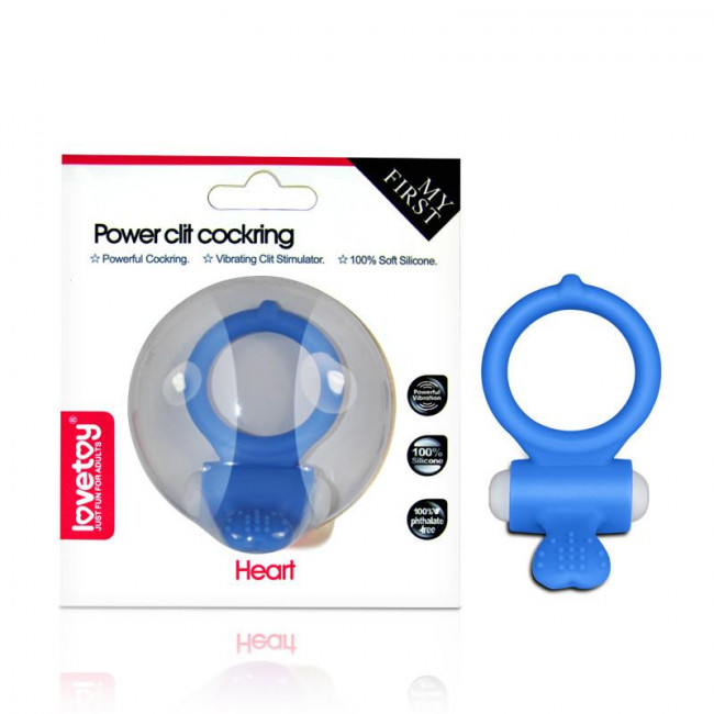 Голубое виброкольцо для пениса Power Heart Clit Cockring, Lovetoy Голубое виброкольцо для пениса Power Heart Clit Cockring, Lovetoy