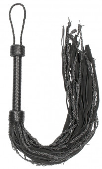 Черная многохвостая плетеная плеть Leather Suede Barbed Wired Flogger - 76 см.