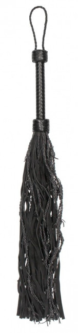 Черная многохвостая плетеная плеть Leather Suede Barbed Wired Flogger - 76 см.