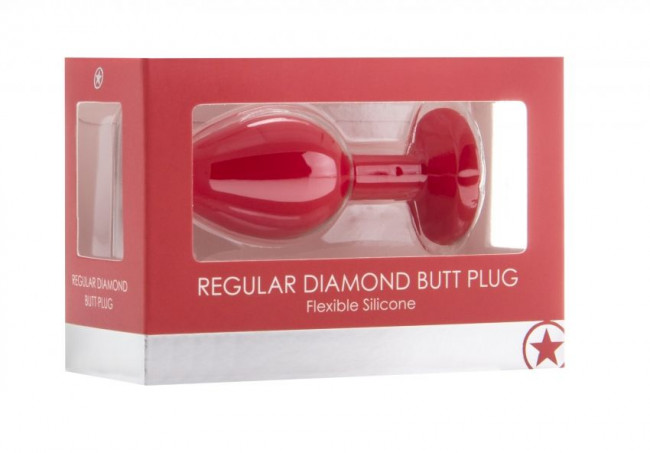 Красная анальная пробка OUCH! Regular Diamond Butt Plug с прозрачным кристаллом - 7,3 см., Shots Media BV
