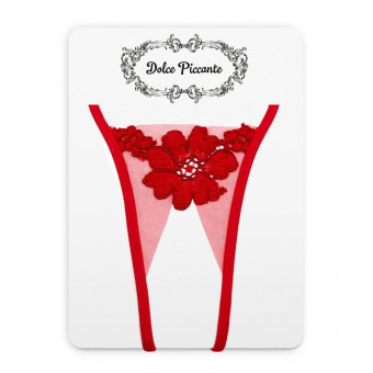 Открытые кружевные трусики Bello fiore с крупным цветком на ткани, Dolce Piccante Lingerie