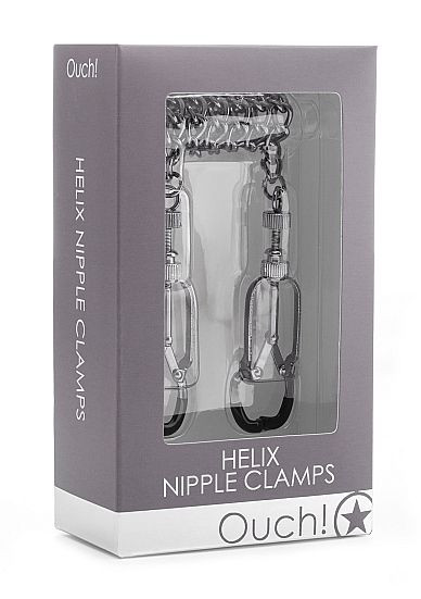 Серебристые зажимы на соски с цепочкой Helix Nipple Clamps, Shots Media BV