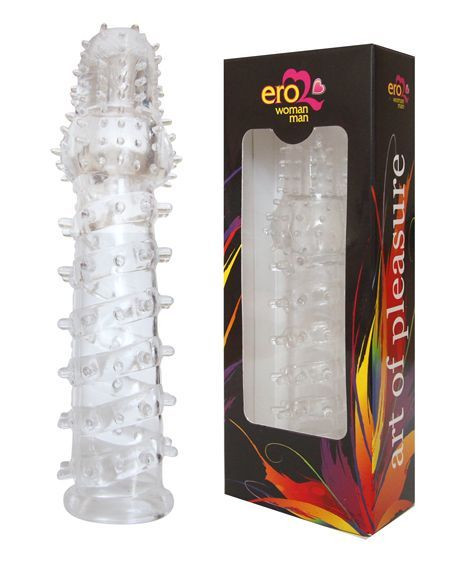 Закрытая прозрачная рельефная насадка с шипиками Crystal sleeve - 13,5 см., Bior toys
