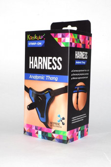 Сине-чёрные трусики с плугом Kanikule Strap-on Harness Anatomic Thong, Kanikule
