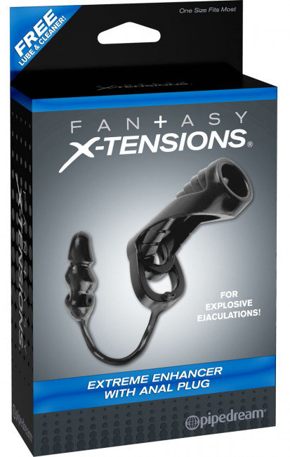 Чёрная насадка с анальной втулкой Extreme Enhancer with Anal Plug - 9,6 см., Pipedream Чёрная насадка с анальной втулкой Extreme Enhancer with Anal Plug - 9,6 см., Pipedream
