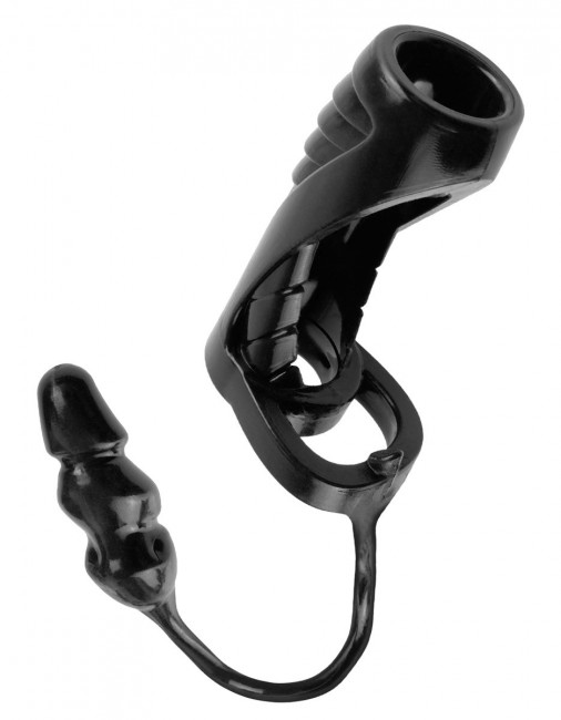 Чёрная насадка с анальной втулкой Extreme Enhancer with Anal Plug - 9,6 см., Pipedream Чёрная насадка с анальной втулкой Extreme Enhancer with Anal Plug - 9,6 см., Pipedream
