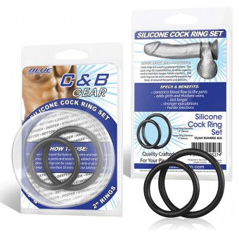 Набор из двух черных силиконовых колец разного диаметра SILICONE COCK RING SET, BlueLine