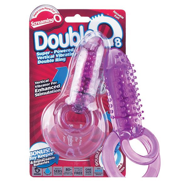 Фиолетовое виброкольцо с подхватом мошонки DOUBLE O 8 PURPLE, Screaming O