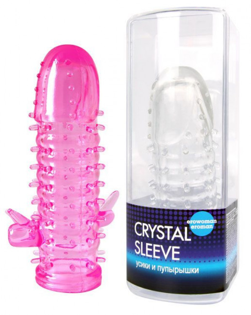 Закрытая рельефная насадка Crystal sleeve с усиками и пупырышками - 13 см., Bior toys