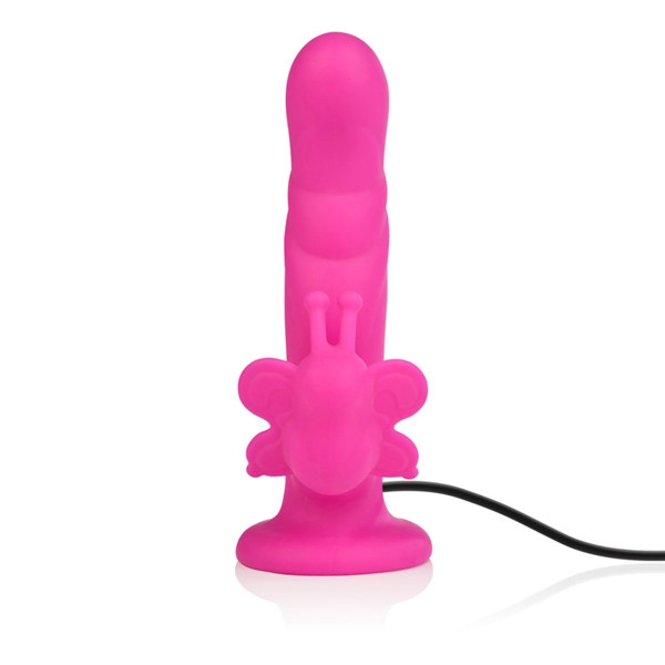 Розовый силиконовый вибратор Love Rider Butterfly Lovers - 18 см., California Exotic Novelties