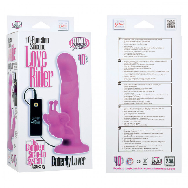 Розовый силиконовый вибратор Love Rider Butterfly Lovers - 18 см., California Exotic Novelties