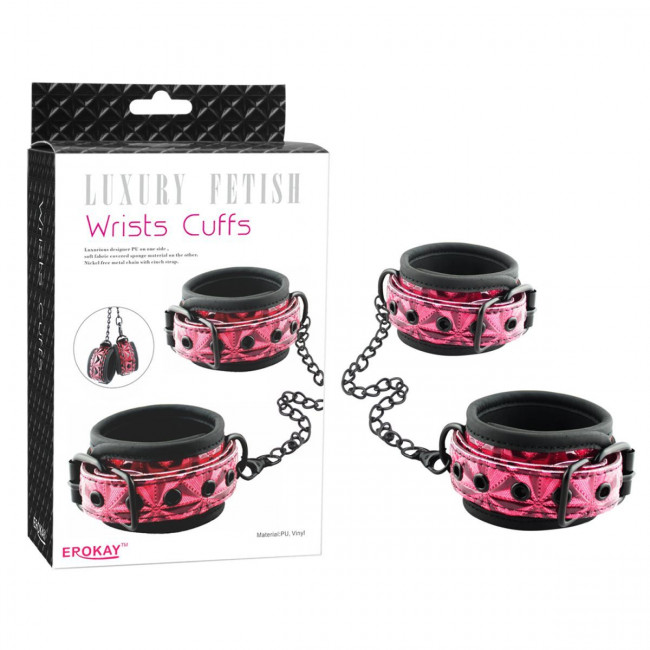 Красно-чёрные кожаные наручники Wrists Cuffs с геометрическим узором, Erokay Красно-чёрные кожаные наручники Wrists Cuffs с геометрическим узором, Erokay