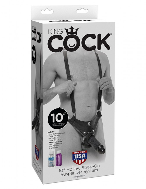 Страпон-система с чёрной насадкой 10" Hollow Strap-On Suspender System - 25 см., Pipedream