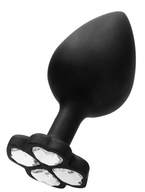 Черная анальная пробка с прозрачным кристаллом-клевером Diamond Butt Plug - 8 см. Черная анальная пробка с прозрачным кристаллом-клевером Diamond Butt Plug - 8 см.