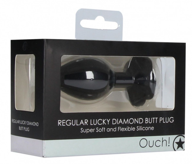 Черная анальная пробка с прозрачным кристаллом-клевером Diamond Butt Plug - 8 см. Черная анальная пробка с прозрачным кристаллом-клевером Diamond Butt Plug - 8 см.