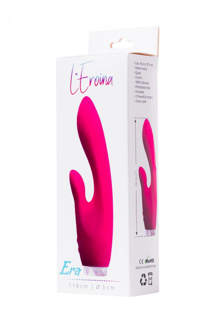 Розовый вибратор с клиторальным стимулятором L'EROINA - 18 см., ToyFa
