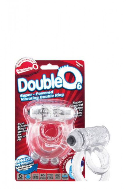 Прозрачное эрекционное кольцо с шишечками и подхватом мошонки DOUBLE O 6 CLEAR, Screaming O
