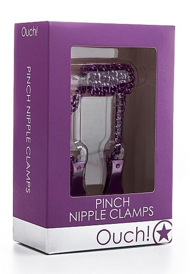 Клипсы на соски с фиолетовой цепочкой Pinch Nipple Clamps, Shots Media BV