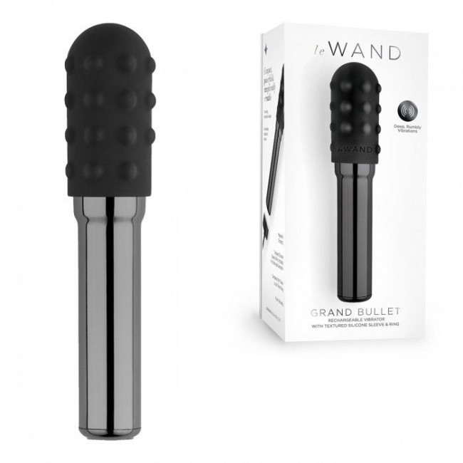 Чёрный жезловый вибратор Le Wand Grand Bullet с двумя нежными насадками, Le Wand