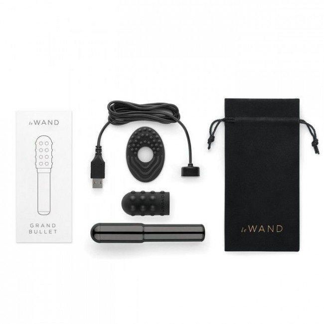Чёрный жезловый вибратор Le Wand Grand Bullet с двумя нежными насадками, Le Wand