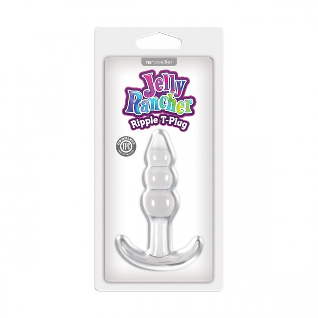 Прозрачная анальная пробка Jelly Rancher T-Plug Ripple - 11 см., NS Novelties