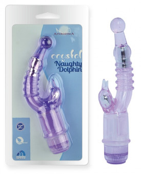 Фиолетовый вибратор с клиторальным стимулятором Crystal Naughty Dolphin, Howells
