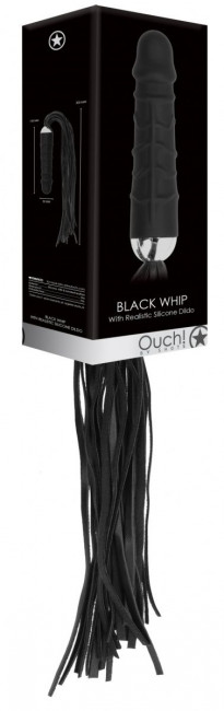 Черная плеть с рукоятью-фаллосом Whip with Realistic Silicone Dildo - 45,5 см.