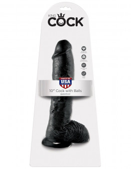 Реалистичный чёрный фаллоимитатор-гигант 10" Cock with Balls - 25,4 см., Pipedream