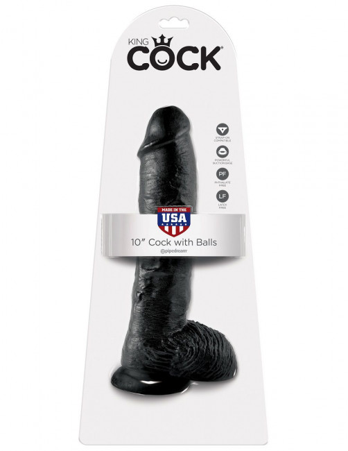 Реалистичный чёрный фаллоимитатор-гигант 10" Cock with Balls - 25,4 см., Pipedream