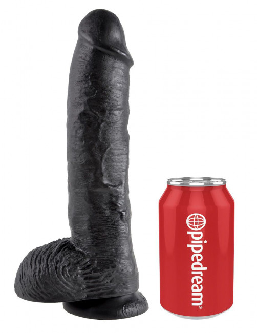 Реалистичный чёрный фаллоимитатор-гигант 10" Cock with Balls - 25,4 см., Pipedream