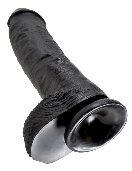 Реалистичный чёрный фаллоимитатор-гигант 10" Cock with Balls - 25,4 см., Pipedream
