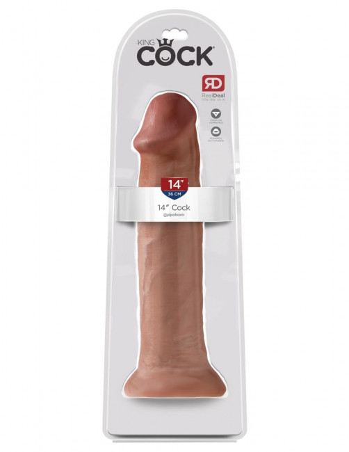 Кофейный фаллоимитатор-гигант на присоске 14" Cock - 36 см.