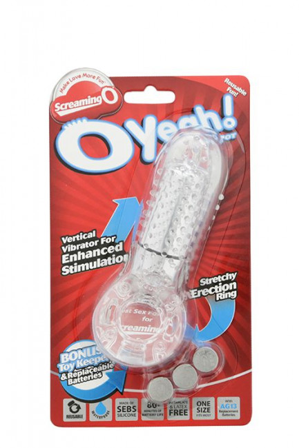 Прозрачное эрекционное кольцо с вибрацией и пальчиком OYEAH CLEAR, Screaming O