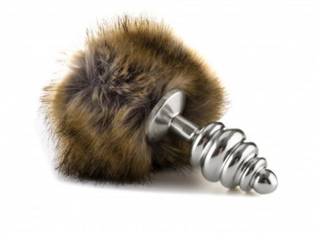 Серебристая анальная пробка с коричневым хвостиком Extra Feel Bunny Tail Buttplug, Shots Media BV