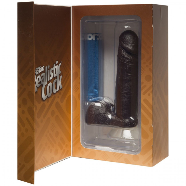 Реалистичный чернокожий фаллос The Realistic Cock 6” with Removable Vac-U-Lock Suction Cup - 19,8 см., Doc Johnson