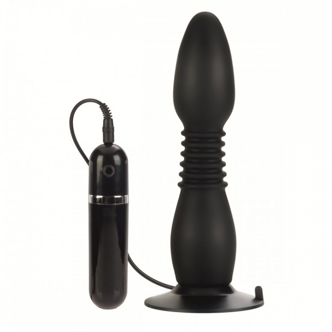 Чёрная анальная пробка с хребтом и присоской COLT Easy Flex Glider - 18,5 см., California Exotic Novelties