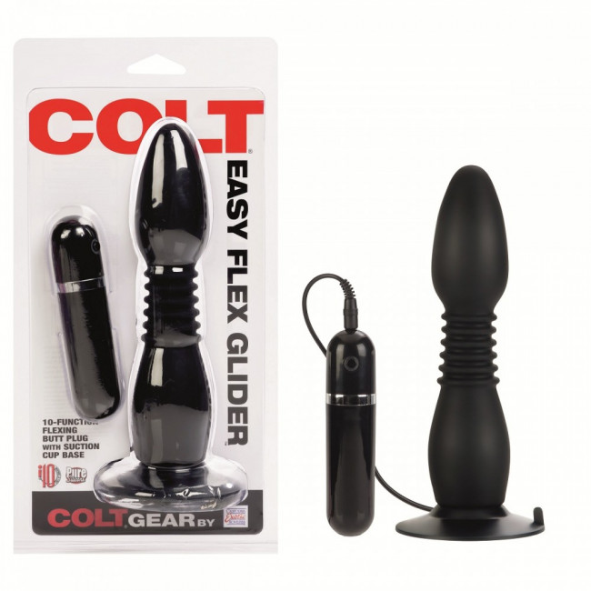 Чёрная анальная пробка с хребтом и присоской COLT Easy Flex Glider - 18,5 см., California Exotic Novelties