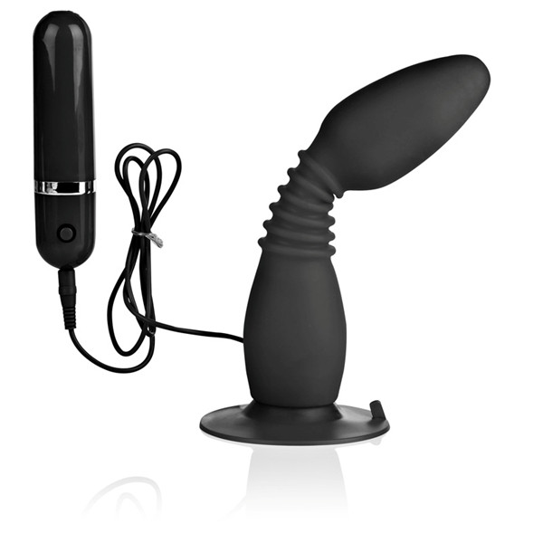 Чёрная анальная пробка с хребтом и присоской COLT Easy Flex Glider - 18,5 см., California Exotic Novelties