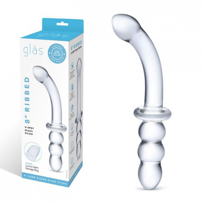 Прозрачный ребристый двусторонний стимулятор Ribbed G-Spot - 20 см., Glas Прозрачный ребристый двусторонний стимулятор Ribbed G-Spot - 20 см., Glas