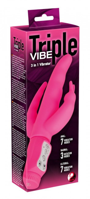 Ярко-розовый вибратор с двумя дополнительными отростками Triple Vibe - 23 см., Orion Ярко-розовый вибратор с двумя дополнительными отростками Triple Vibe - 23 см., Orion