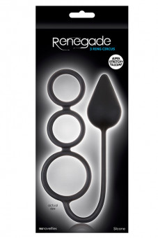 Анальная пробка Renegade 3 Ring Circus Medium Black с эрекционными кольцами, NS Novelties