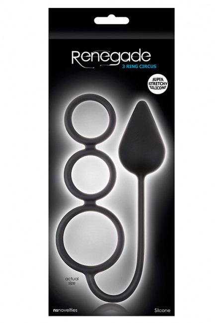 Анальная пробка Renegade 3 Ring Circus Medium Black с эрекционными кольцами, NS Novelties Анальная пробка Renegade 3 Ring Circus Medium Black с эрекционными кольцами, NS Novelties