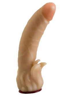 Телесная гелевая насадка-фаллос с клиторальными лепестками - 18,5 см., LOVETOY (А-Полимер)