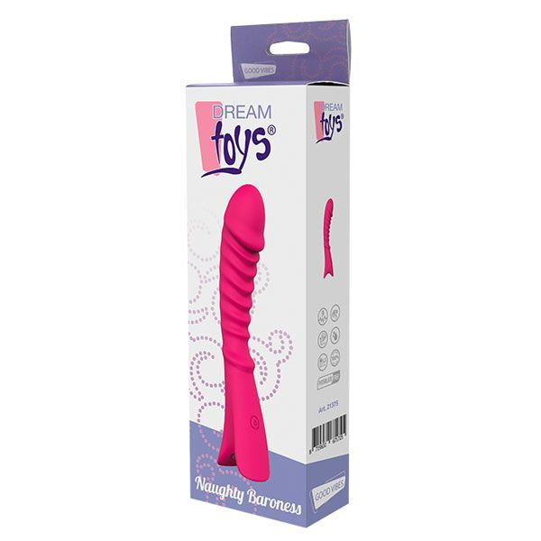 Розовый перезаряжаемый вибратор с ребрышками NAUGHTY BARONESS - 12,5 см., Dream Toys