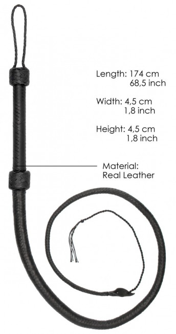 Черный витой кнут Twisted Whip Real Leather Bullwhip - 147 см.
