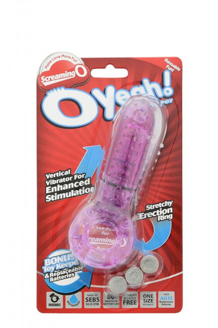 Фиолетовое эрекционное кольцо с вибрацией и пальчиком OYEAH PURPLE, Screaming O
